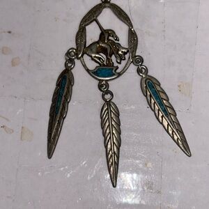 Silver Feather Pendant with Turquoise Accents